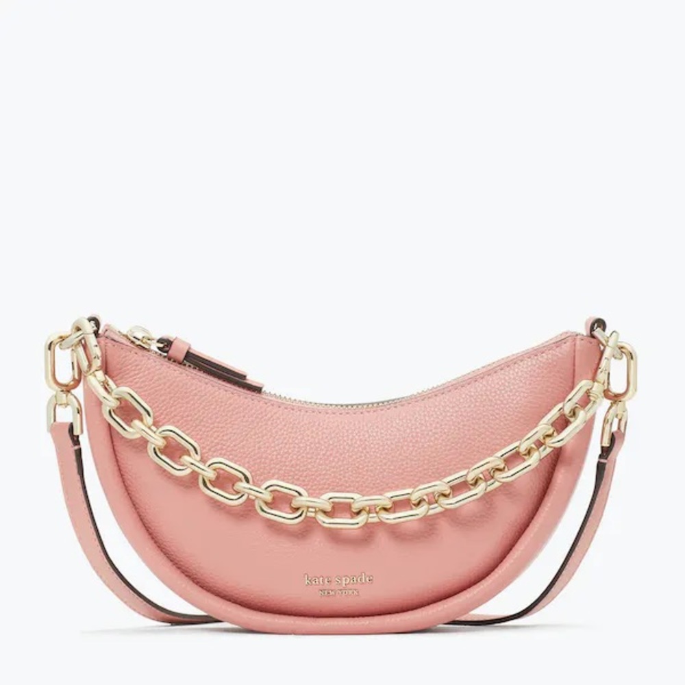 NWT AUTHENTIC Kate Spade Convertible Crossbody Smile Bag Pink Leather Gold Chain - Picture 10 of 17